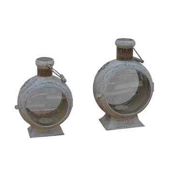 IRON VINTAGE LANTERN WHITE DISTRESSED